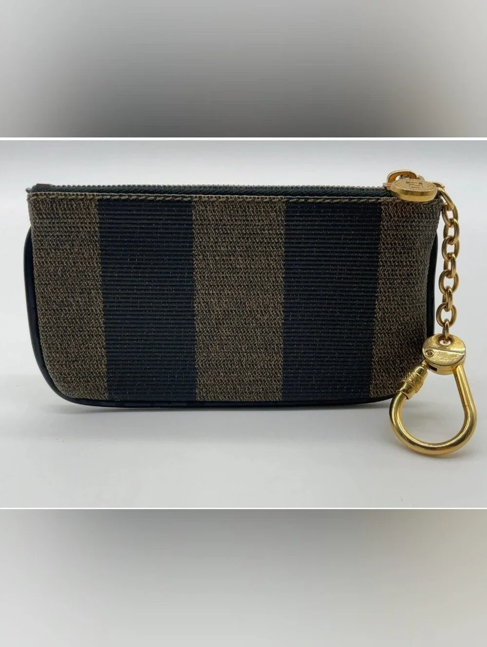 Fendi Vintage Pequin Striped Canvas Key Pouch / Coin Case